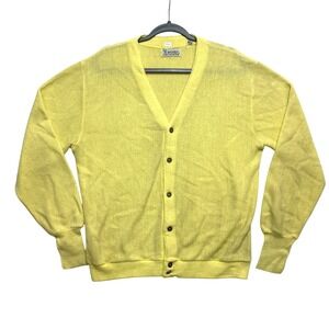 Vintage Izod Lacoste Cardigan Mens Large Yellow V-Neck Sweater Orlon Acrylic